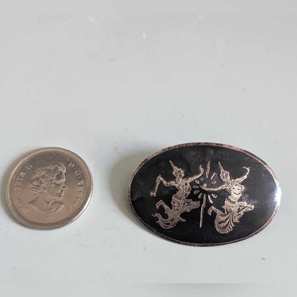 Antique silver Thai dancers brooch